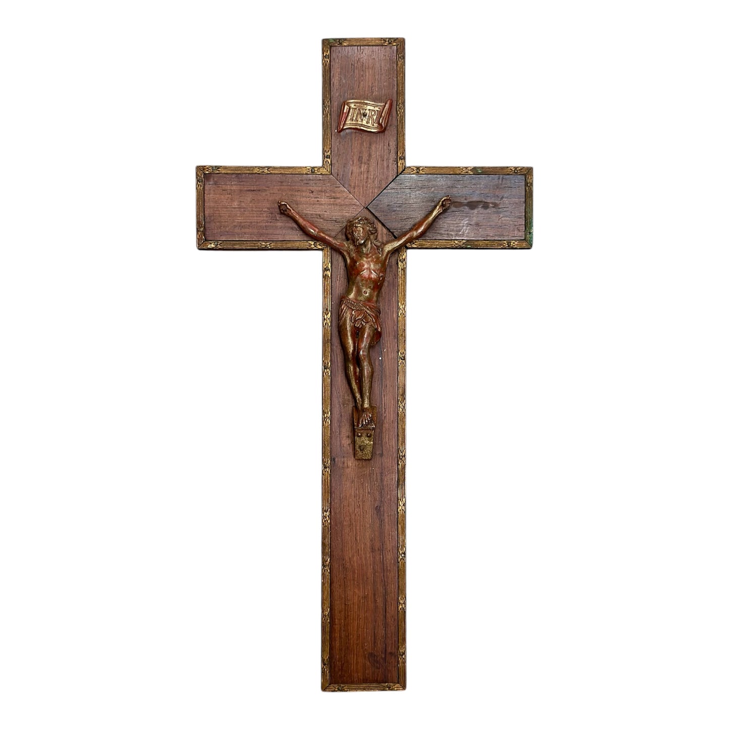 Wood and Brass Crucifix - Nathaniel’s Antiques