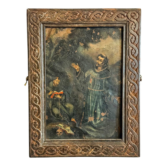 18th century oil painting on tin depicting Francios stigmata 